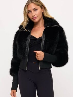 Black Faux Fur Bomber Jacket - Women's Cozy Zip-Up